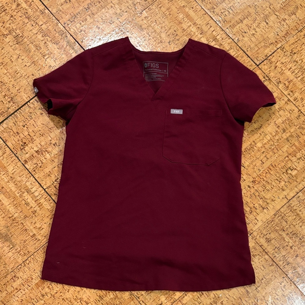 Figs Maroon V-Neck Scrub Top
